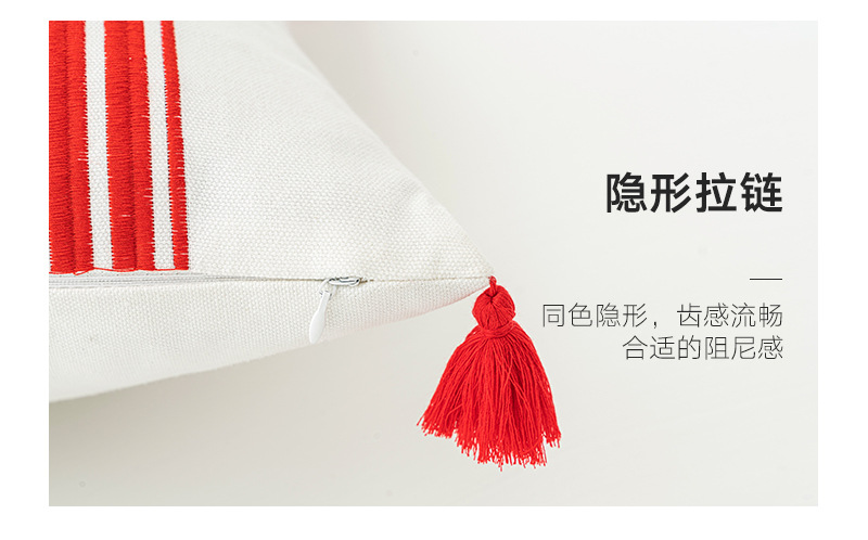 简约线条ins风抱枕设计感刺绣流苏靠枕侘寂风民宿酒店沙发靠垫详情5