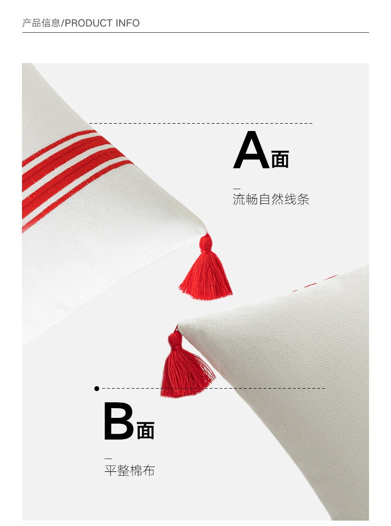 简约线条ins风抱枕设计感刺绣流苏靠枕侘寂风民宿酒店沙发靠垫详情3