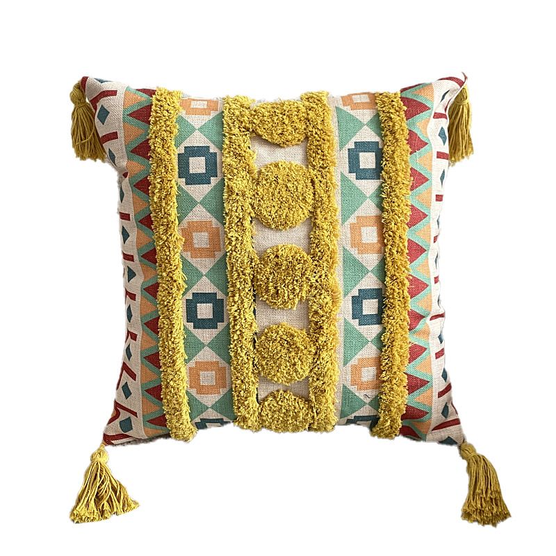 New tufted linen printed pillowcase, Bohemian ethnic style luxury sofa, bedroom headboard decorative cushion Application Scenario