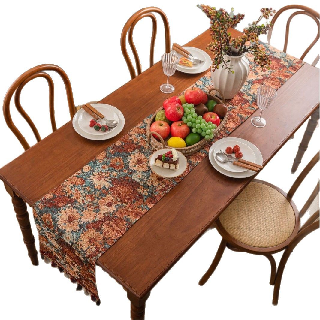 Table flag oil painting jacquard Monet to the sun tassel tea flag Dining flag long strip thickened factory direct supply Application Scenario
