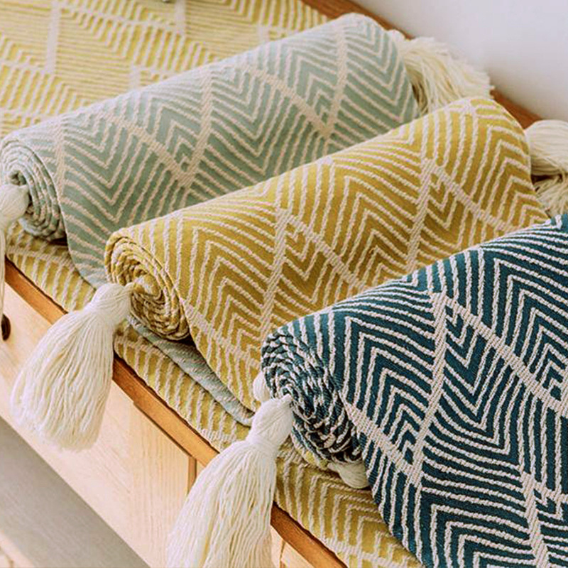 Cotton and linen TV cabinet, coffee table cover cloth, Japanese long table flag, furniture dust cover cloth, four-corner tassel decorative cloth Specification image