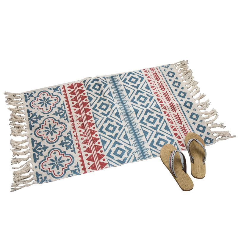 Cross-border Nordic ethnic style cotton and linen printed retro plain thin carpet study and bedroom floor mat, hand-woven Application Scenario
