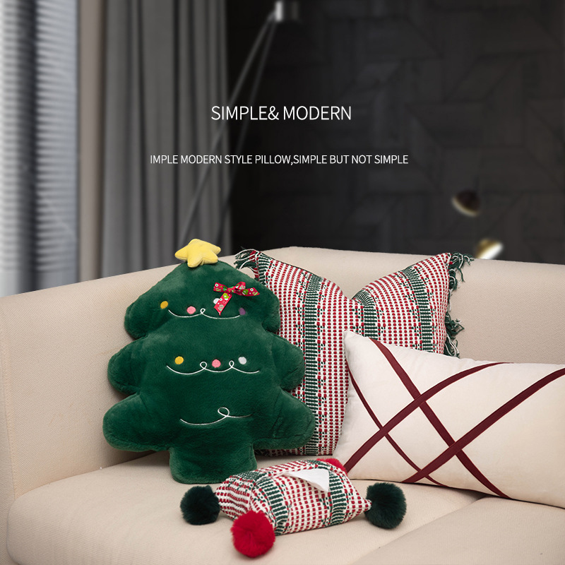 The manufacturer supplies Christmas gift pillows, sofa cushions, living room and bedroom pillows, pillow covers, and the same style of red and green cotton thread pillows details Picture