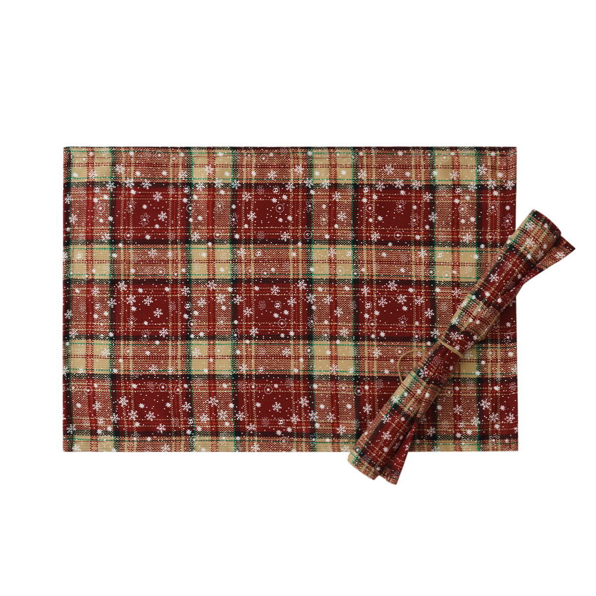Wholesale of cross-border checkered snowflake printed table flags and placemats, Christmas decorative fabric kitchen Western table MATS and tableware MATS Application Scenario