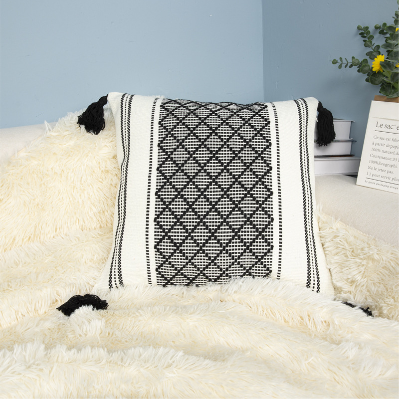 Nordic light luxury and simple style tassel hanging tassel color woven throw pillow sofa, office waist cushion, headrest cover Item Picture
