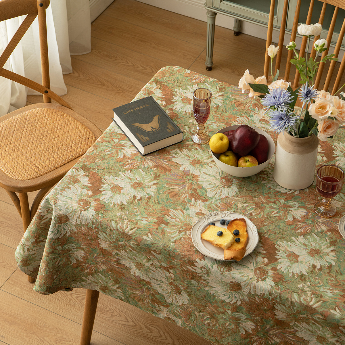 新款美式摩洛哥风格长方形复古餐桌布野餐提花台布民宿花卉餐