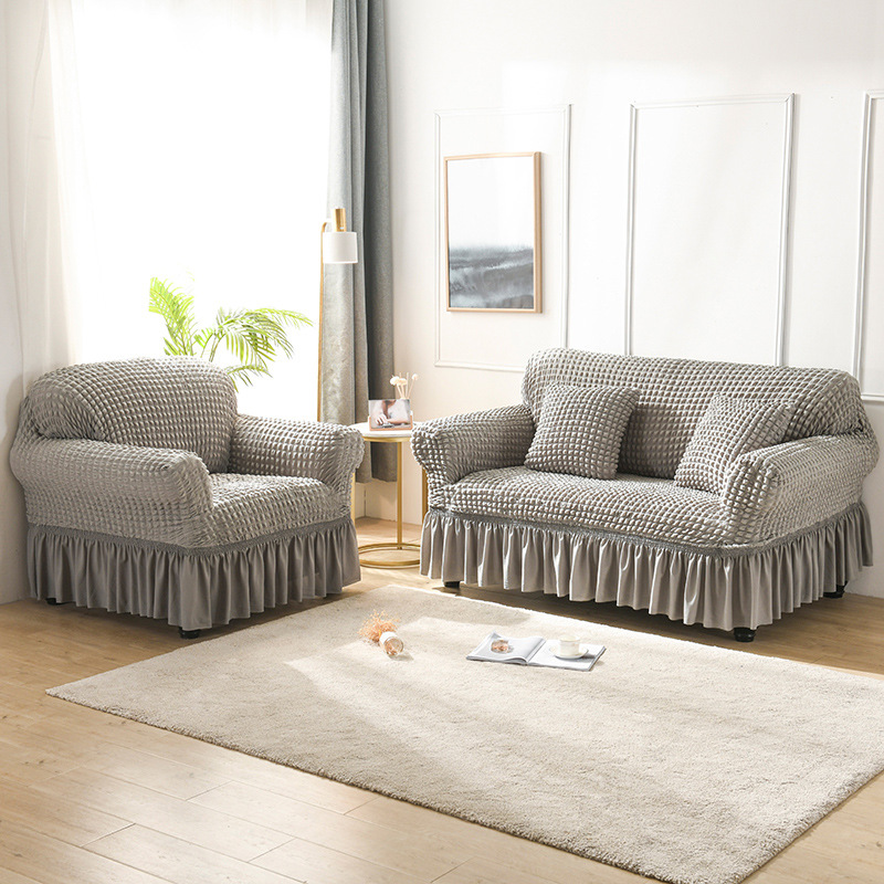 沙发套厂家 加工定制 弹力泡泡花边款全包沙发套 找工厂定制