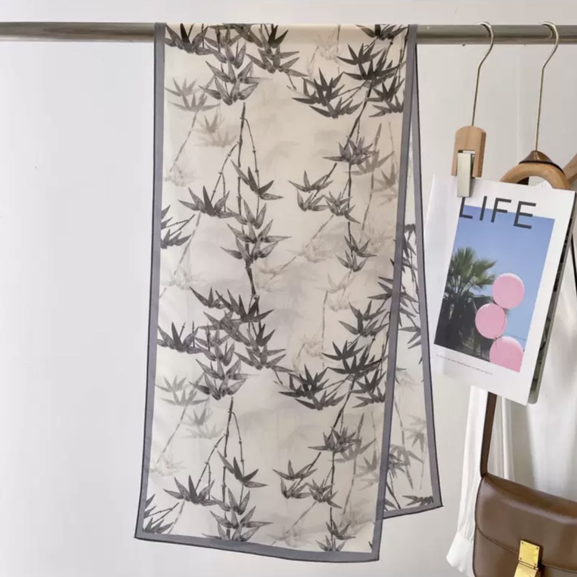 Oil painting long crepe 100% mulberry silk scarf, women's silk scarf shawl, French high-end style ribbon for mom details Picture