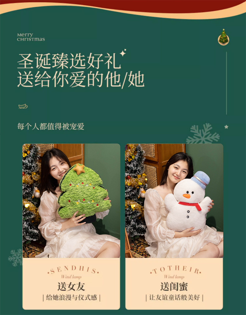 Three-dimensional Christmas plush pillow figurines for girls, cute snowman plush cushion gifts, festive atmosphere decoration cushions pic 6