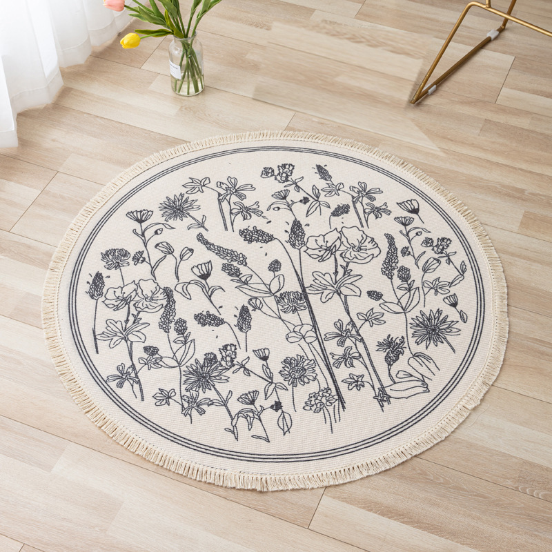 Bohemian ethnic style woven round coffee table carpet for foreign trade, American-style bedroom, wardrobe, dressing table, rocking chair carpet details Picture