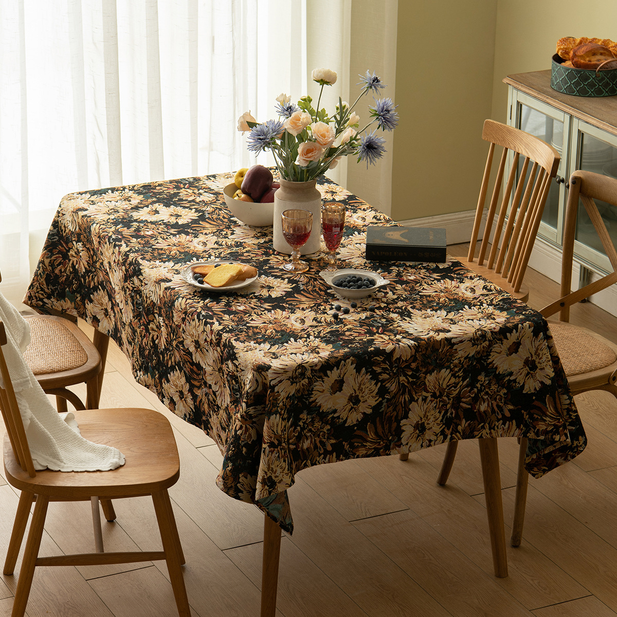 新款美式摩洛哥风格长方形复古餐桌布野餐提花台布民宿花卉餐产品图