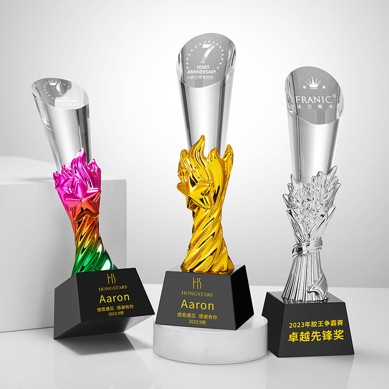New crystal trophy, creative resin medal, seven-color cylindrical trophy, event competition award trophy, souvenir