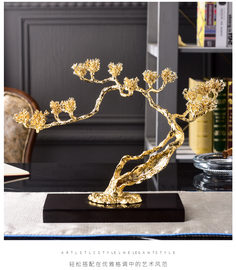 Light luxury welcoming pine plant high-end decorative items, creative alloy entrance hall high-end opening ceremony gift and decoration wholesale factory pic 6