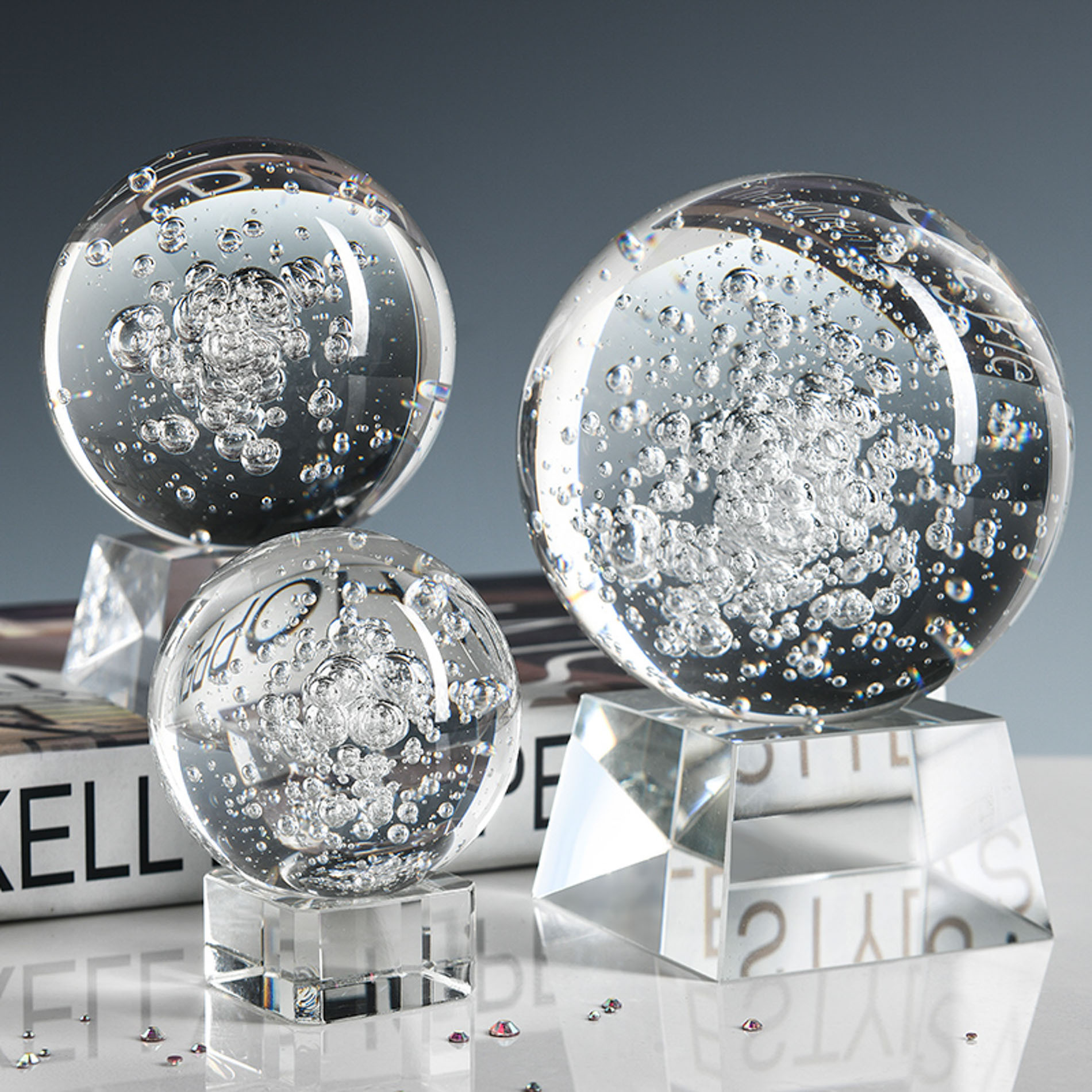 Ice crack ball crystal glass ball decorative items, artificial rockery fountain crack water flow bonsai handicrafts and ornaments details Picture