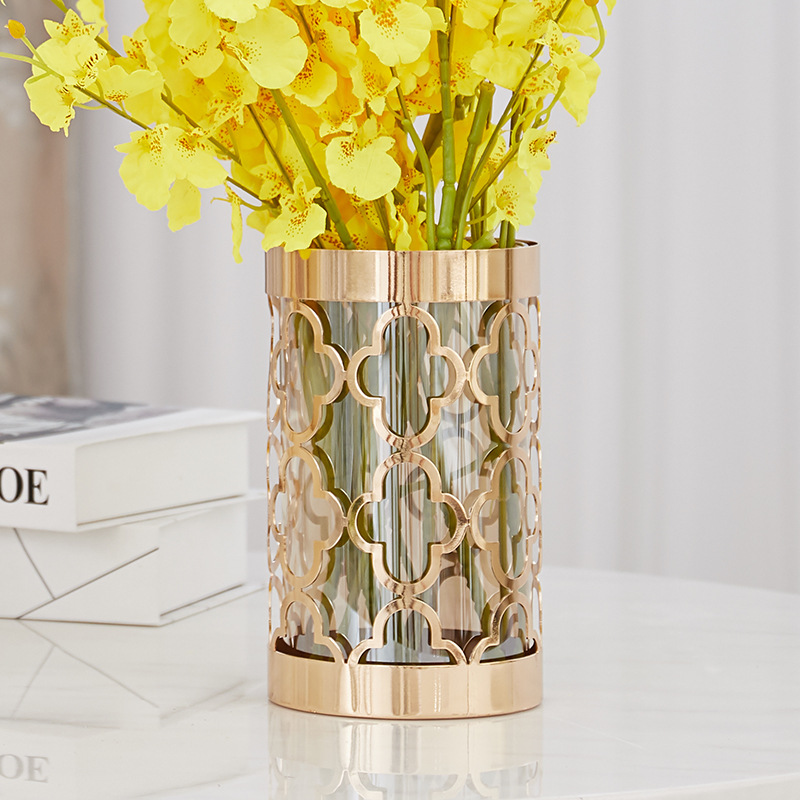 American-style light luxury metal glass vases, high-end decorative items, high-end decorative flower vases for home living rooms, and handicrafts wholesale Specification image