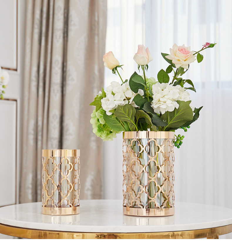 American-style light luxury metal glass vases, high-end decorative items, high-end decorative flower vases for home living rooms, and handicrafts wholesale pic 1
