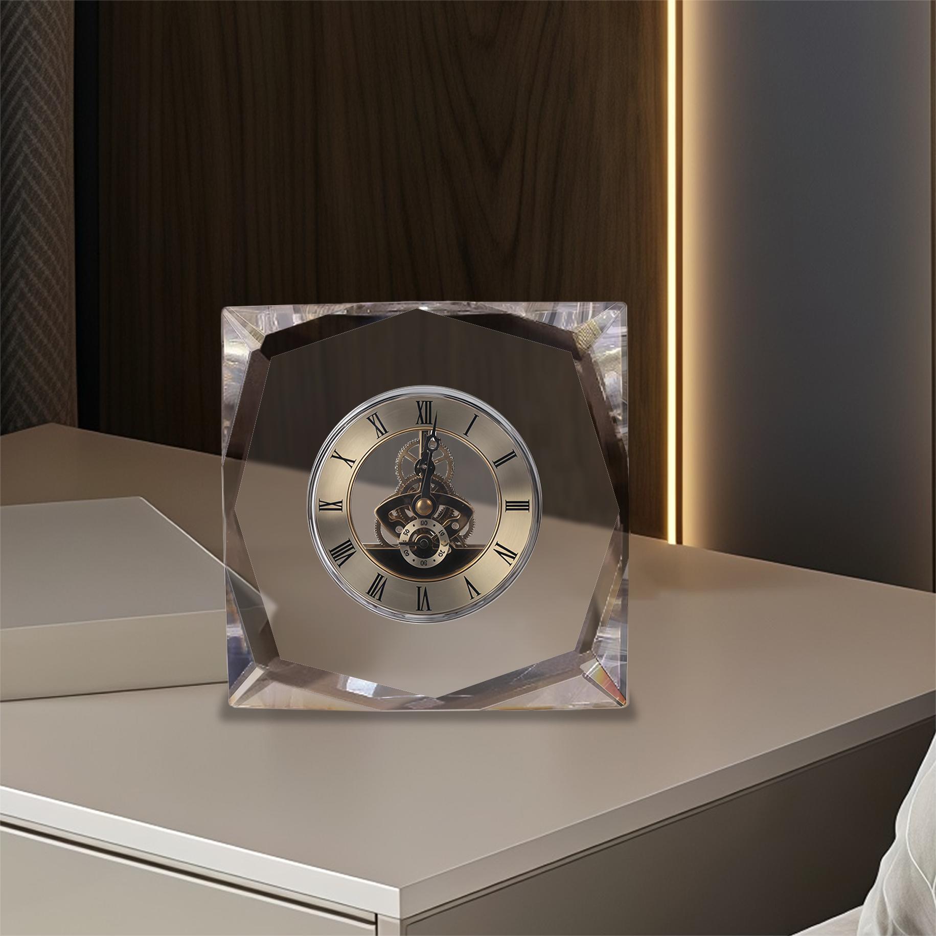 Crystal table clock, mechanical clock ornaments, living room entrance, bookcase, model room decoration, home soft furnishings, business gifts Specification image