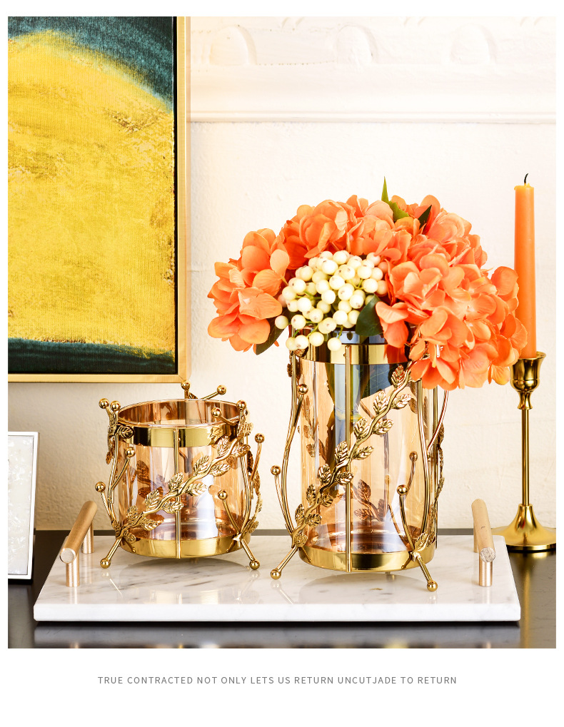 Thickened modern metal floral vase, Nordic light luxury dining table, special decorative glass ornament for dried flower arrangement pic 11