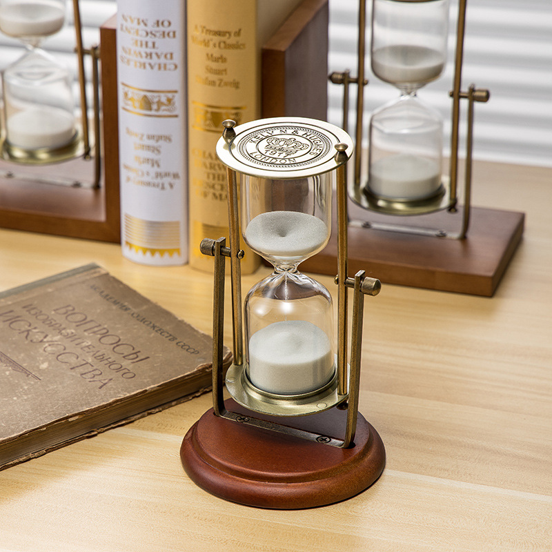 Wooden hourglass, wooden metal rotating hourglass, 15-minute timer, European-style office decoration, home decor, student