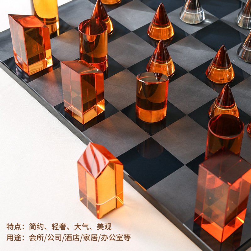 Wholesale of high-end European-style light luxury crystal chess ornaments and small decorative handicrafts for home living rooms details Picture