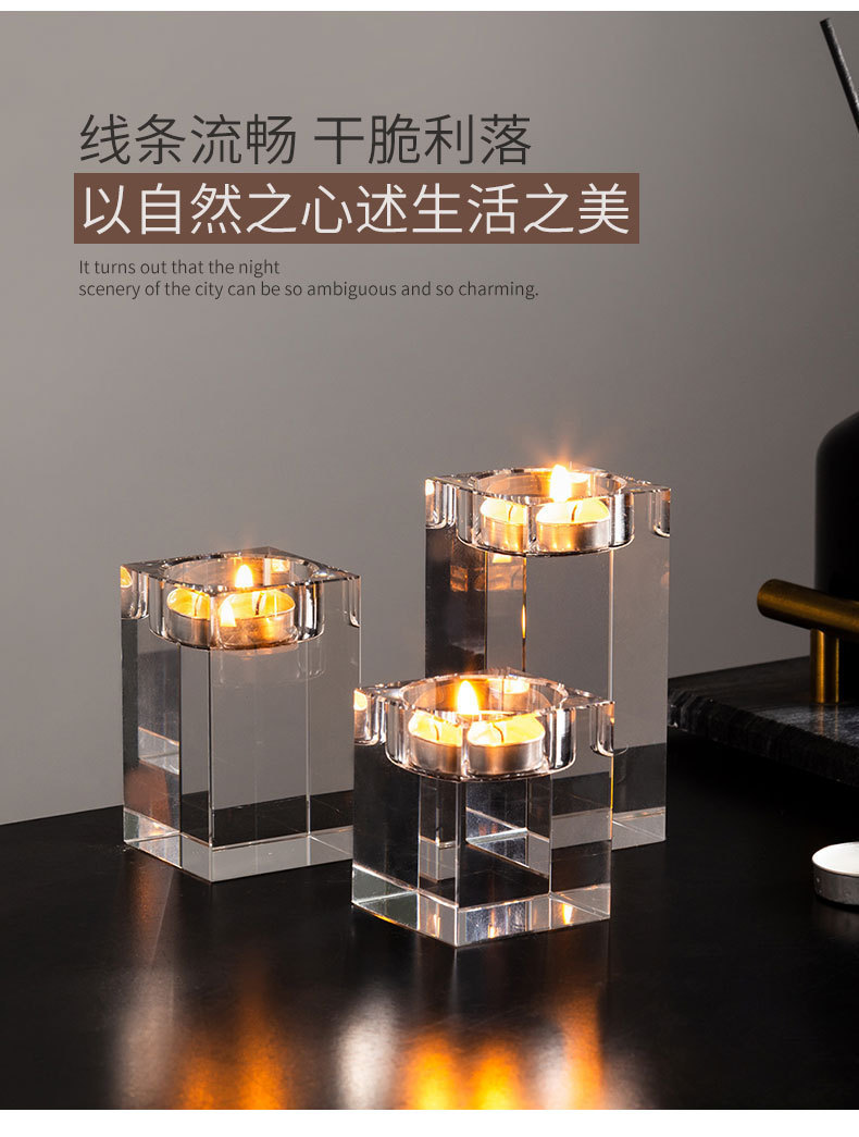 Nordic light luxury square crystal candlestick decoration, romantic candlelight dinner prop, candlestick table and table stand decoration pic 9