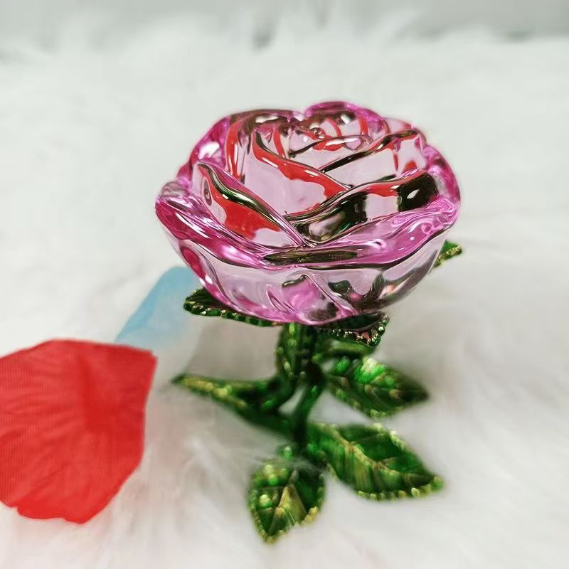 水晶玫瑰花情人节送老婆母亲女友生日永生礼物车载客厅装饰摆件