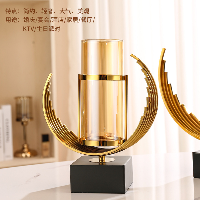 Creative living room light luxury style glass large high-end sense vase, high-end home living room dining table decorative items wholesale Specification image