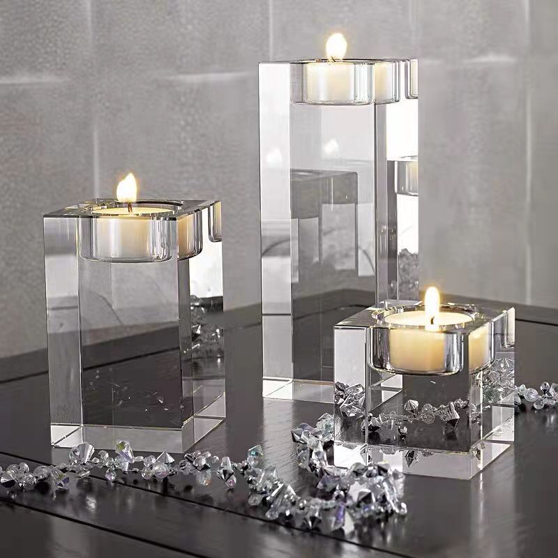 Nordic light luxury square crystal candlestick decoration, romantic candlelight dinner prop, candlestick table and table stand decoration details Picture
