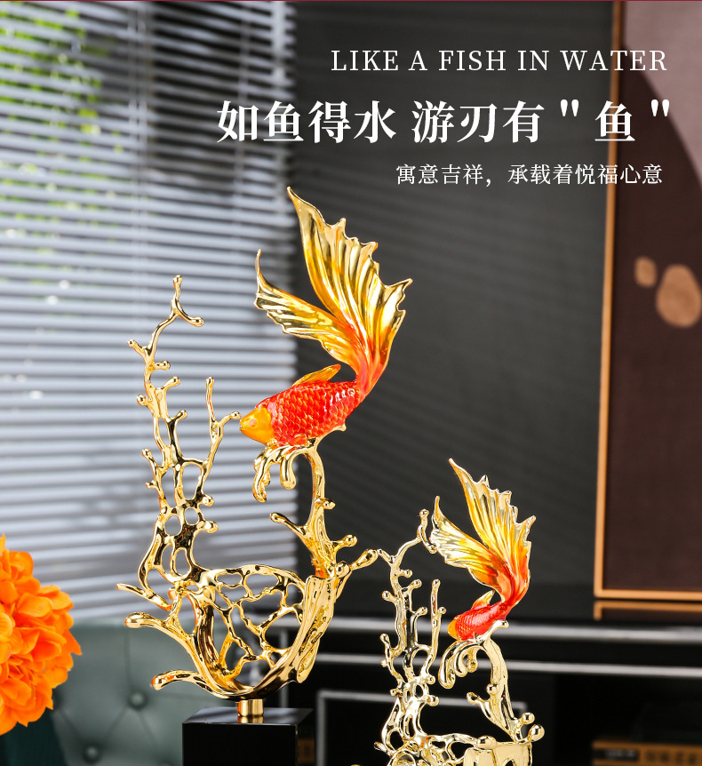 跨境新中式珐琅彩轻奢锦鲤摆件高级感家居合金水晶装饰工艺品批发详情1