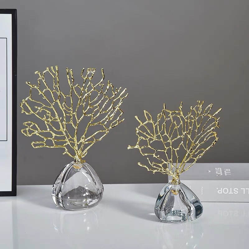 Cross-border light luxury plant alloy money tree ornaments, high-end creative transparent crystal niche handicrafts wholesale factory pic 1