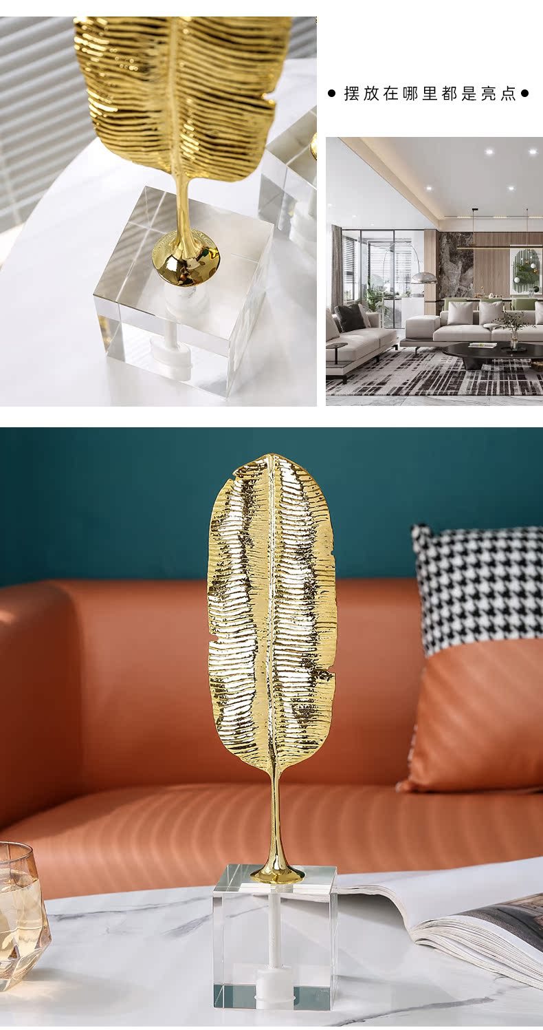 Light luxury alloy banana leaf soft furnishings, office, study, entrance cabinet, marble handicrafts and creative display pieces pic 7
