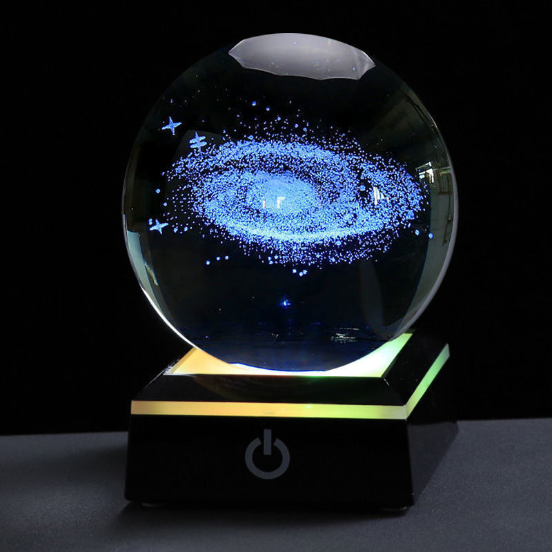 Creative cross-border wholesale 3D inwardly engraved luminous crystal balls, solar system birthday gifts, executive home decorations, handicrafts details Picture