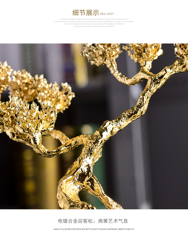 Light luxury welcoming pine plant high-end decorative items, creative alloy entrance hall high-end opening ceremony gift and decoration wholesale factory pic 9