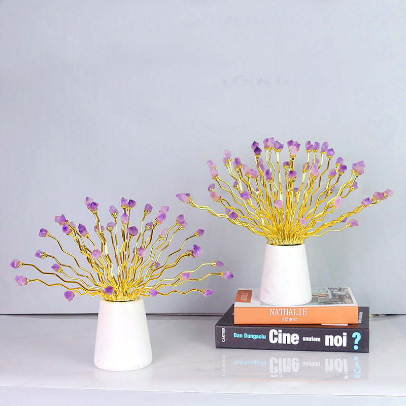 Modern light luxury natural purple crystal stone flower and wealth display piece, postmodern style villa hotel Nordic home decoration Item Picture