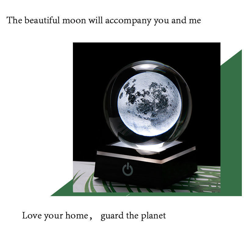 Creative cross-border wholesale 3D inwardly engraved luminous crystal balls, solar system birthday gifts, executive home decorations, handicrafts pic 1
