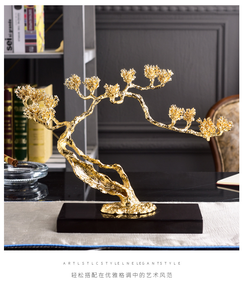 Light luxury welcoming pine plant high-end decorative items, creative alloy entrance hall high-end opening ceremony gift and decoration wholesale factory pic 5