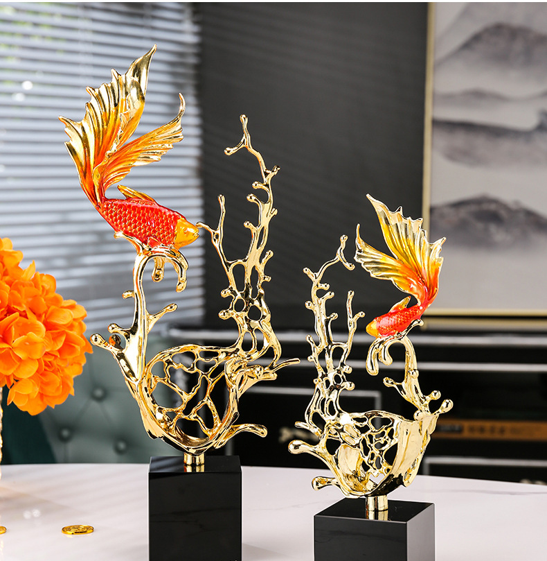 跨境新中式珐琅彩轻奢锦鲤摆件高级感家居合金水晶装饰工艺品批发详情3