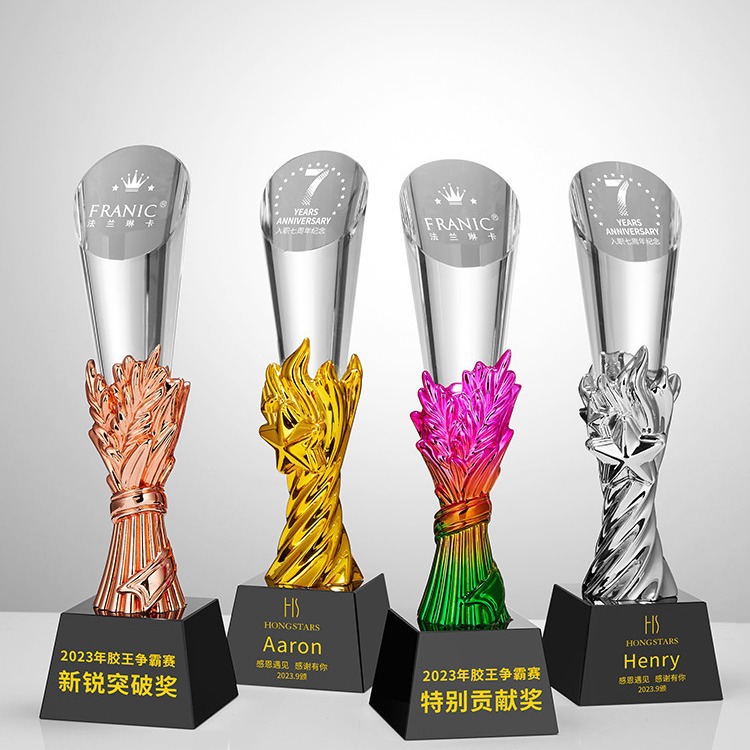 New crystal trophy, creative resin medal, seven-color cylindrical trophy, event competition award trophy, souvenir Specification image