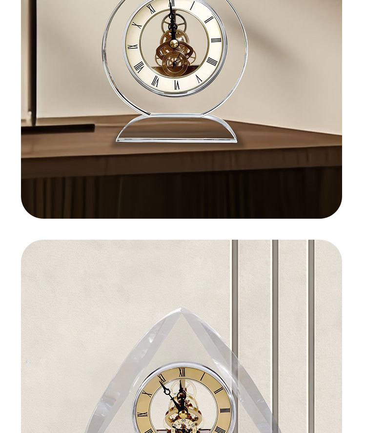 Crystal table clock, mechanical clock ornaments, living room entrance, bookcase, model room decoration, home soft furnishings, business gifts pic 12