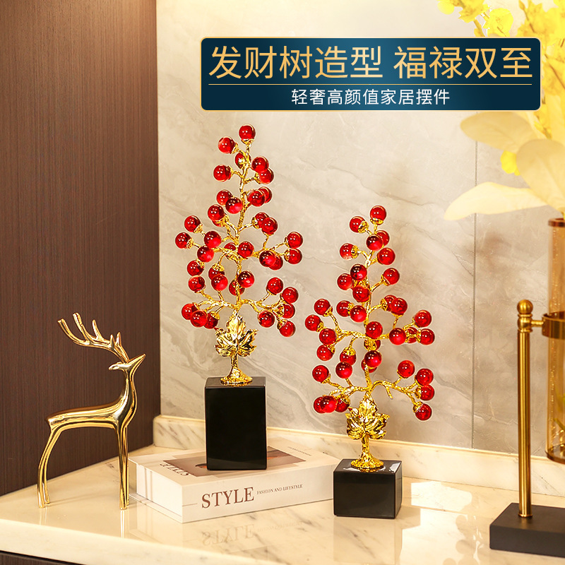 轻奢高级酒柜发财树摆件金玉满堂创意玄关柜子合金装饰品乔迁礼品