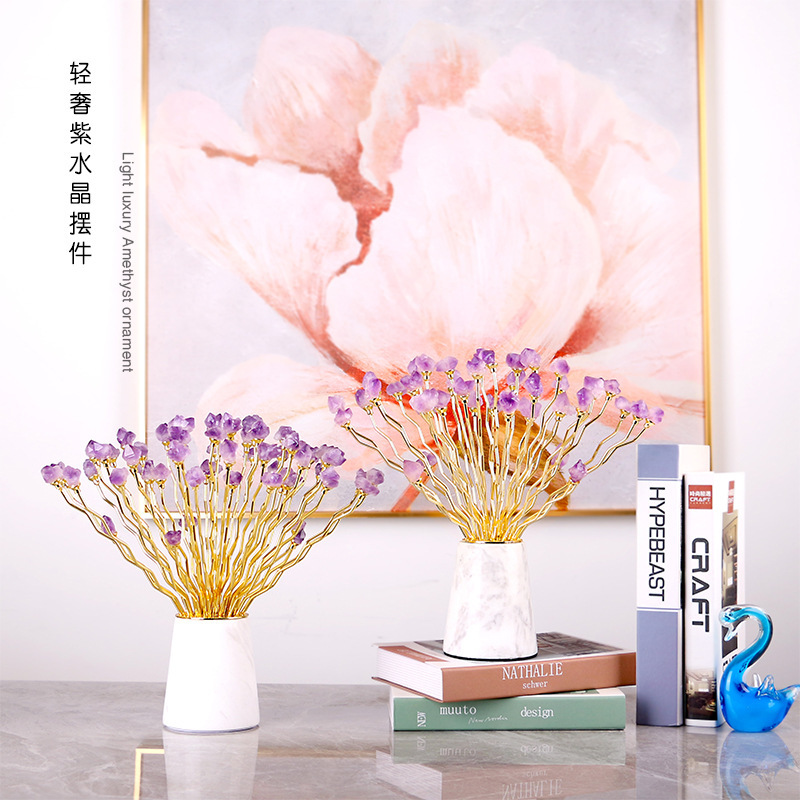 Modern light luxury natural purple crystal stone flower and wealth display piece, postmodern style villa hotel Nordic home decoration pic 3