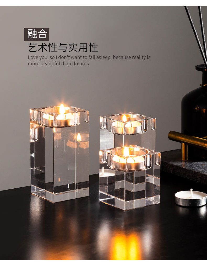 Nordic light luxury square crystal candlestick decoration, romantic candlelight dinner prop, candlestick table and table stand decoration pic 12
