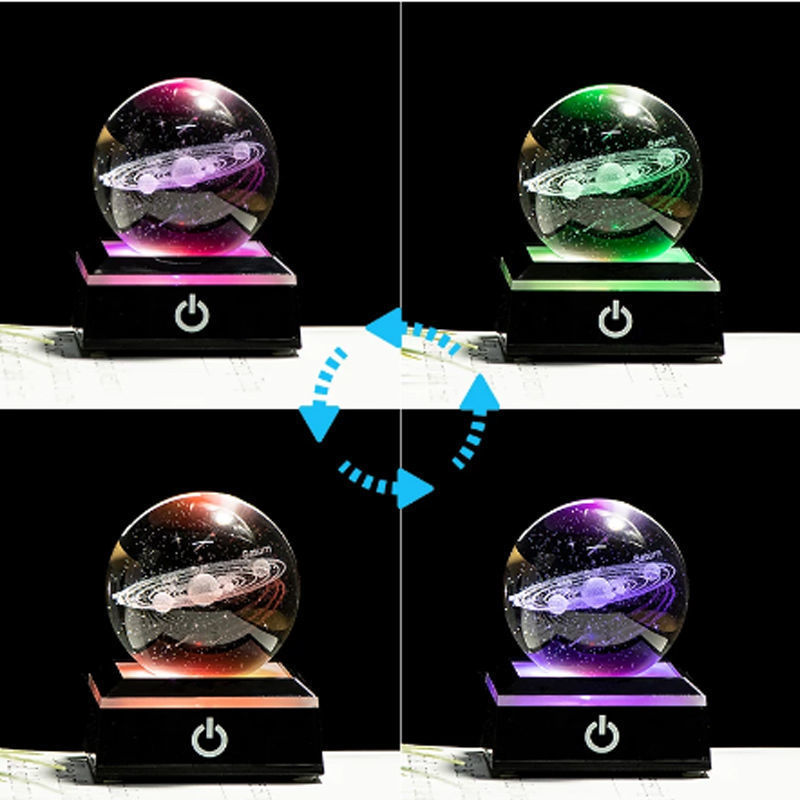 Creative cross-border wholesale 3D inwardly engraved luminous crystal balls, solar system birthday gifts, executive home decorations, handicrafts pic 3
