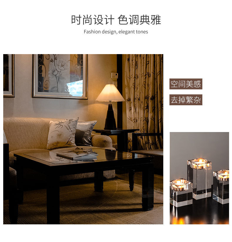 Nordic light luxury square crystal candlestick decoration, romantic candlelight dinner prop, candlestick table and table stand decoration pic 7