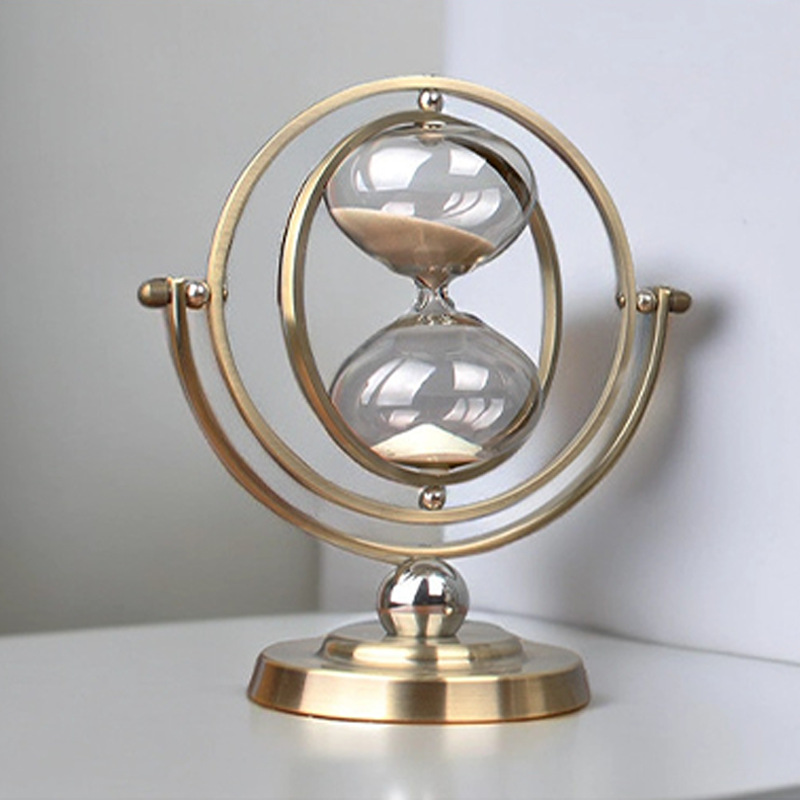 Metal rotating globe, hourglass timer, metal creative decorative items, home gifts, flowing sand handicrafts, decorative items details Picture
