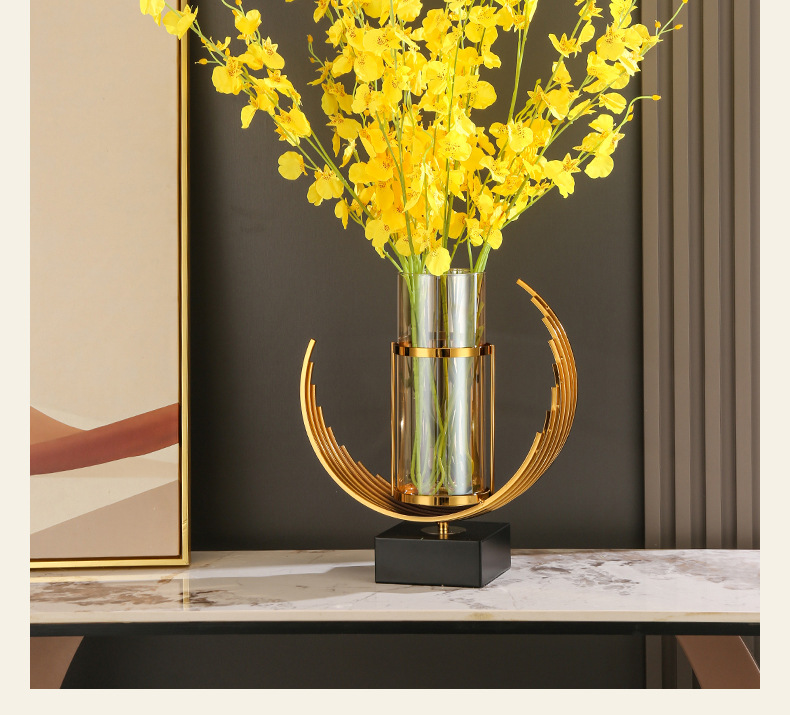 Creative living room light luxury style glass large high-end sense vase, high-end home living room dining table decorative items wholesale pic 7