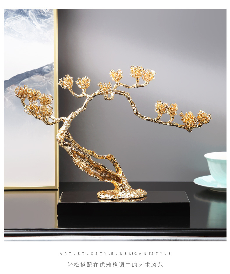 Light luxury welcoming pine plant high-end decorative items, creative alloy entrance hall high-end opening ceremony gift and decoration wholesale factory pic 7