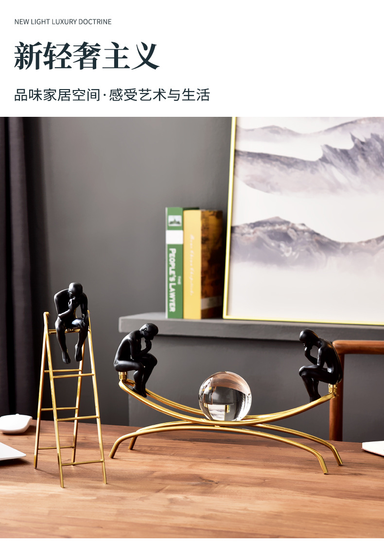 Wholesale of cross-border European-style creative crystal balls, metal light luxury model rooms, Nordic living room entrance cabinet decorations and ornaments pic 1