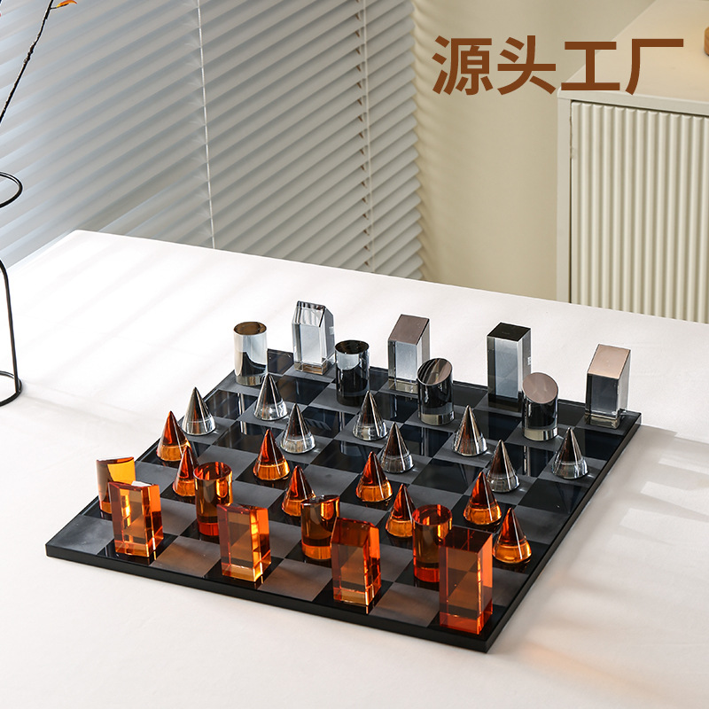 Wholesale of high-end European-style light luxury crystal chess ornaments and small decorative handicrafts for home living rooms