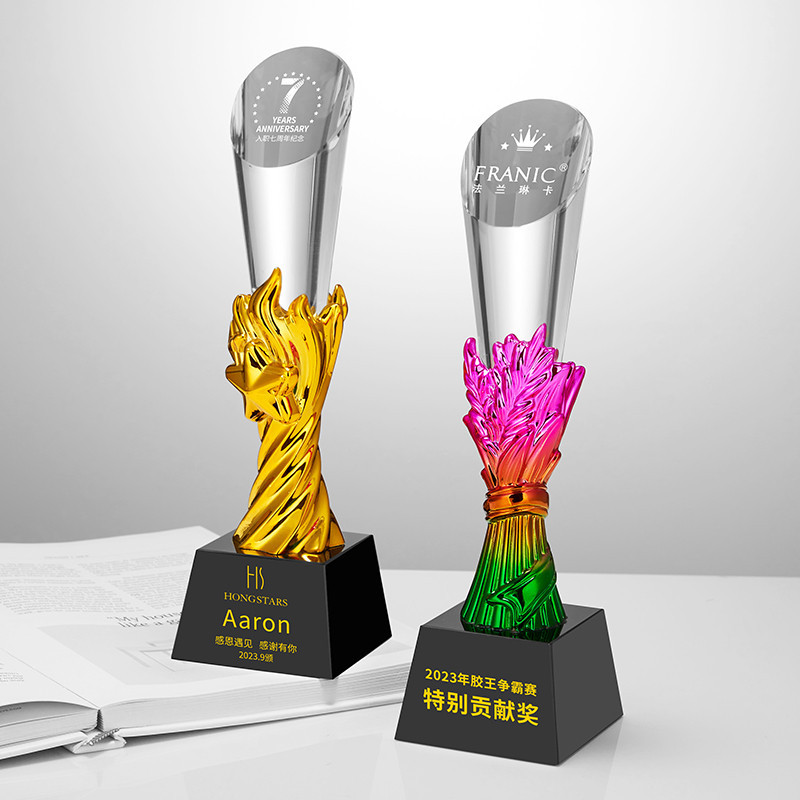 New crystal trophy, creative resin medal, seven-color cylindrical trophy, event competition award trophy, souvenir details Picture